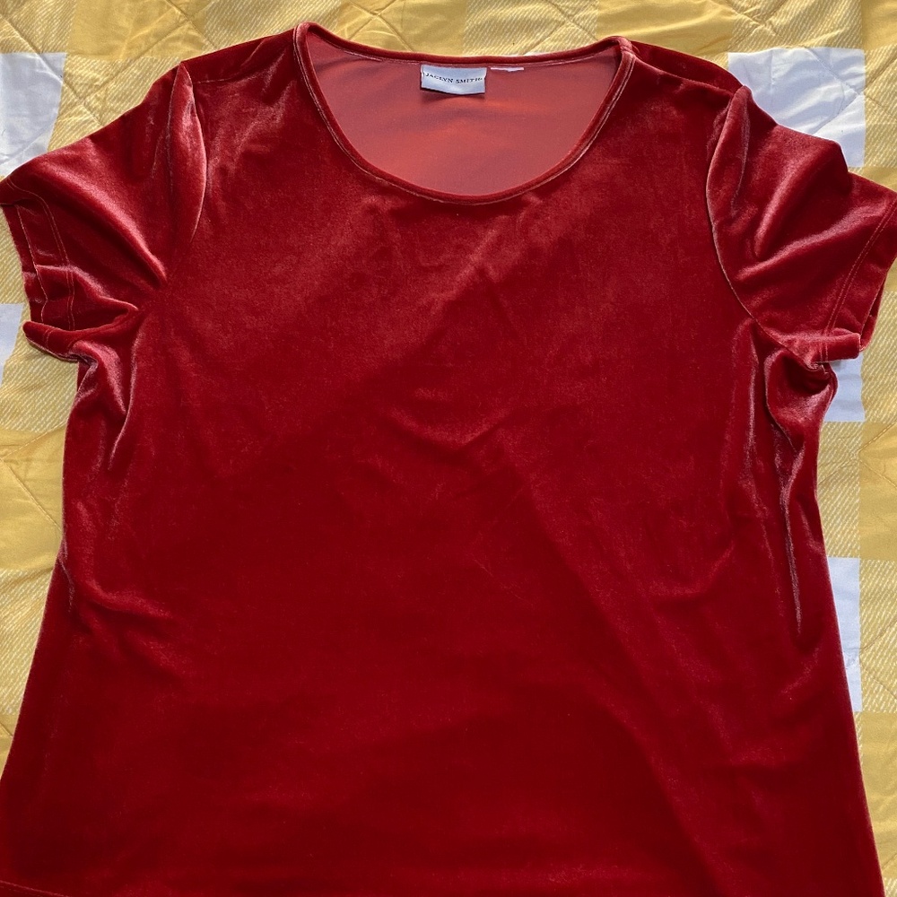 Jaclyn Smith Vintage Red Velvet Valentine Short Sleeve  blouse large